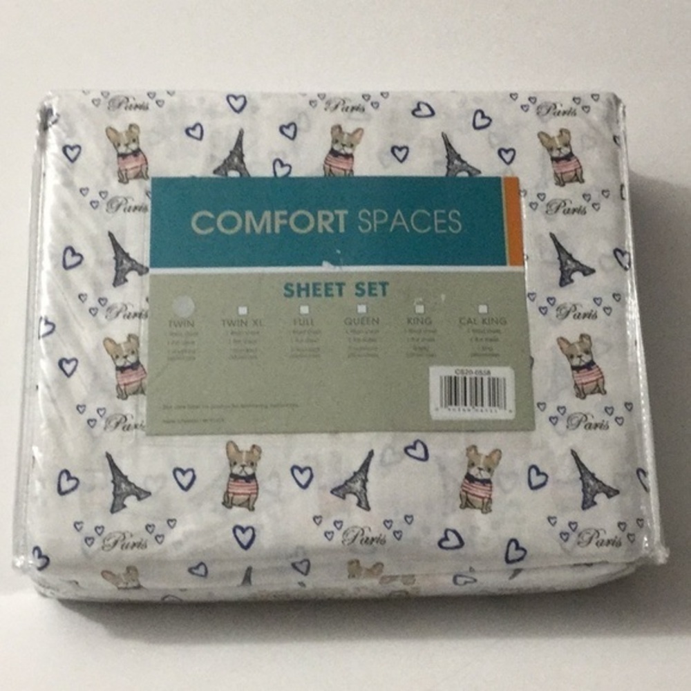 Comfort Spaces Twin Paris French Bulldog Sheet Set